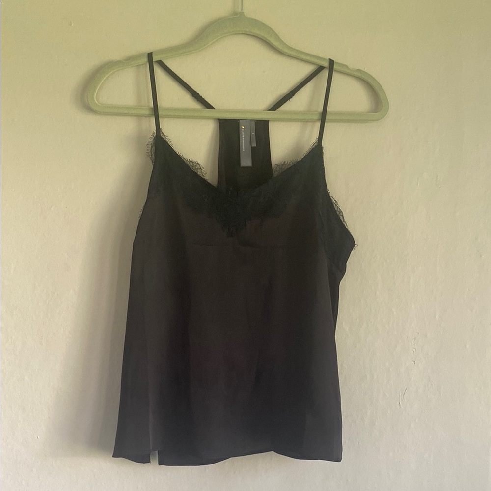 Black Lace Trim Silk Cami Top